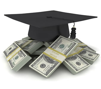 Image of graduation cap and stack of money